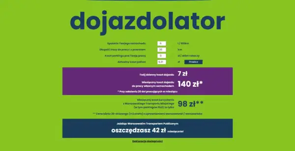 Kalkulator dojazdu: jak obliczyć spalanie, koszt paliwa, parkingu i porównać z transportem miejskim. Oszczędzasz 42 zł miesięcznie!
